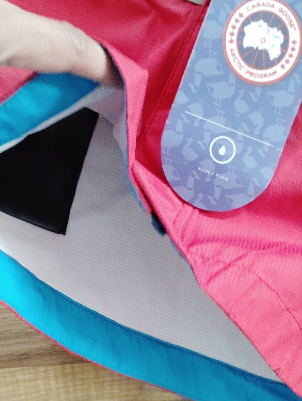Canada Goose Red Kids Hooded Jacket with Teal Trim - Picture 6 of 12